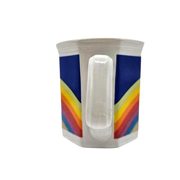 Vintage Rainbow Stripes Octagon Ceramic Mug Retro Pride - Picture 9 of 10